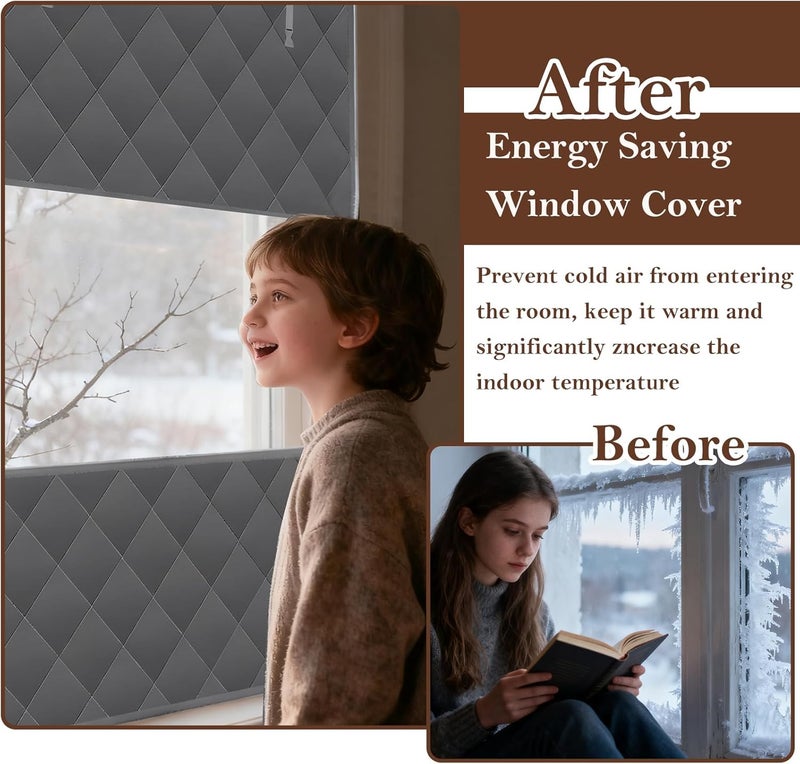 Jeyeou Visible Thermal Window Insulation Kit for Winter, Winterizing Insulated Window Cover Waterproof Oxford Cloth Cotton Layer Reusable Insulated Curtain Blanket Cold Protector for Home Attic RV Keep Warm - Image 4